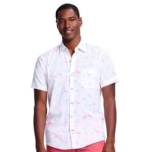 IZOD Men's White Short-Sleeve Flamingo Print Shirt